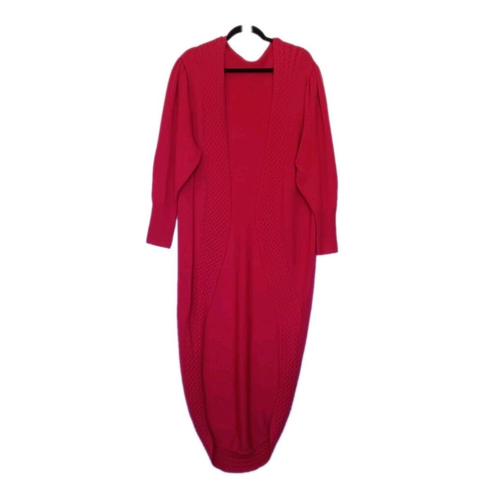 100% Wool Soft Maxi Fuschia Cardigan w/Trim Size S/M - Eight 2.0 April Daniels